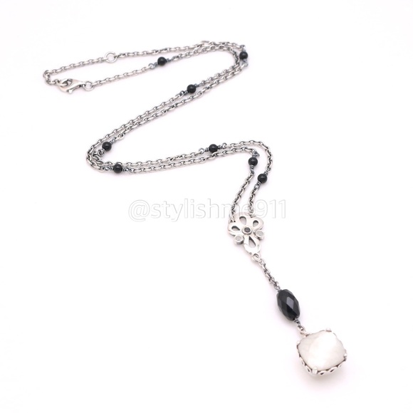 Pandora Jewelry - RARE Authentic PANDORA Mother of Pearl Path Black and White CZ Necklace